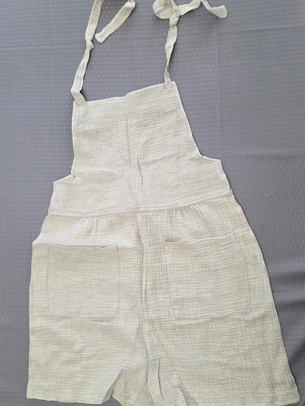Zenana Sand Beige Woven Double Gauze Acid Washed Elastic Waist Romper-size S,M,L